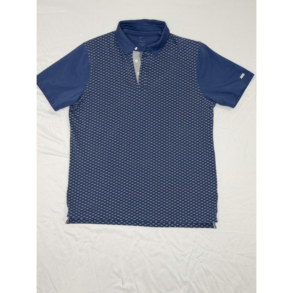 Nike Dri Fit Polo Shirt Mens Large Blue Pattern Short Sleeve Golf Casual